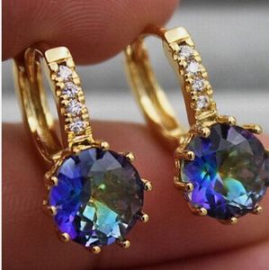 New 18kgf blue mystical topaz 9mm cz Huggie earrings
